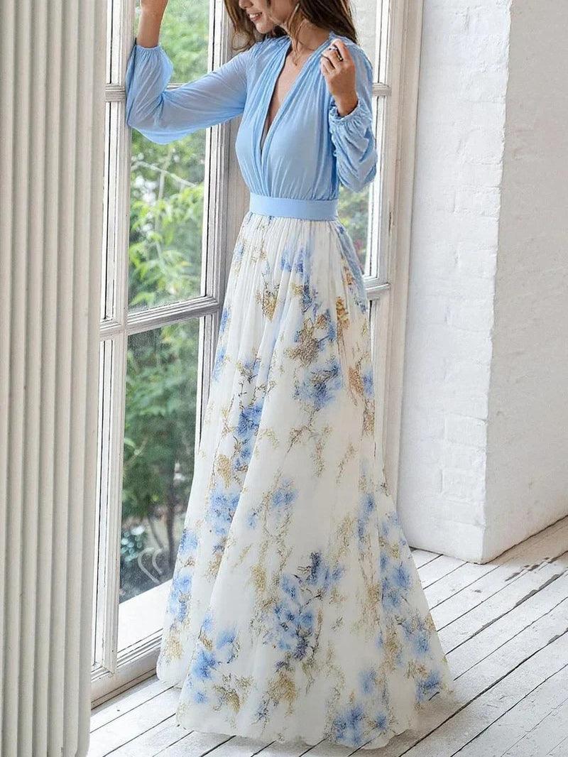 Lolita | Impresionante vestido maxi con estampado floral y escote en V