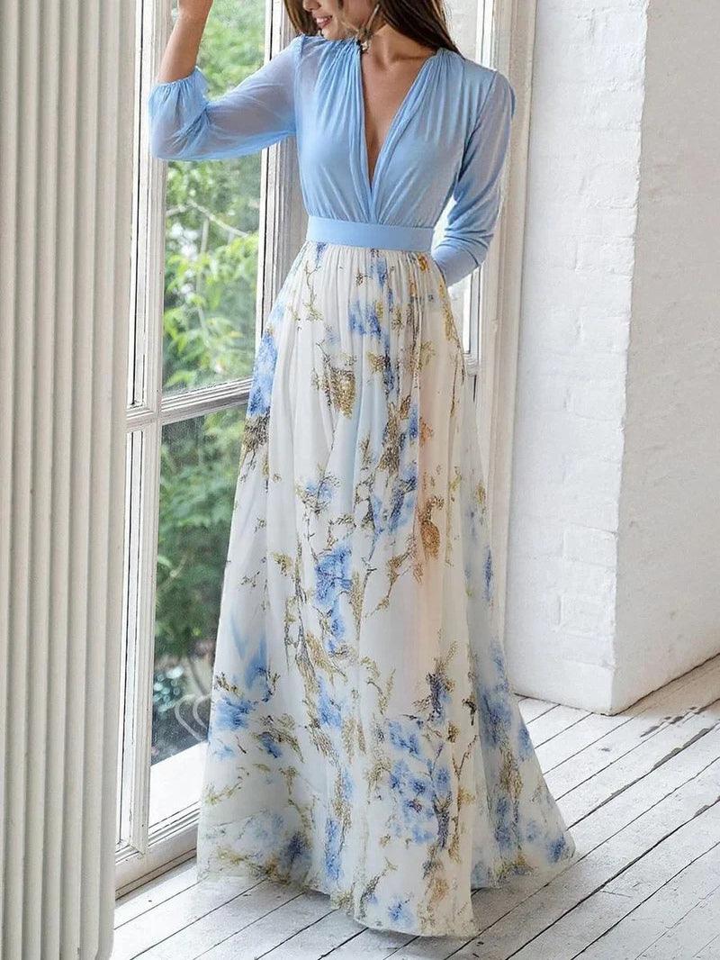 Lolita | Impresionante vestido maxi con estampado floral y escote en V