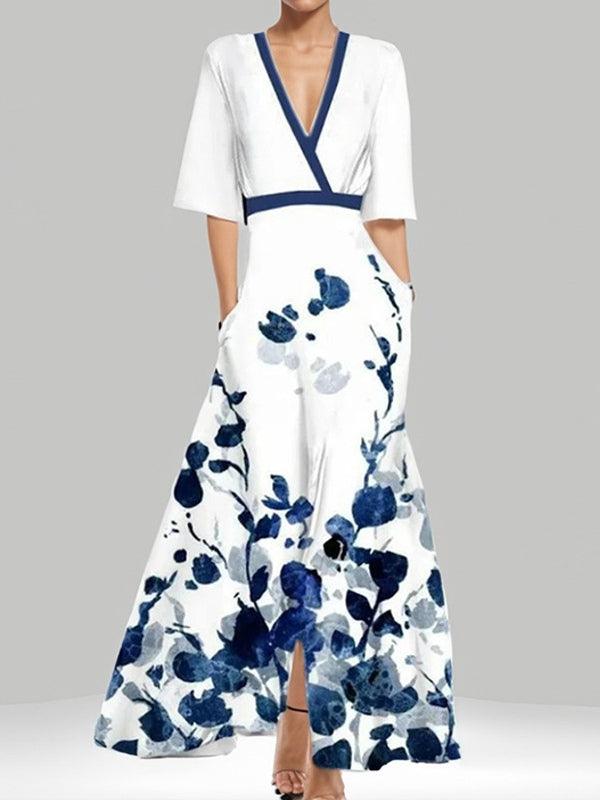 Barbara | Vestido maxi elegante con mangas 3/4 en estilo costero
