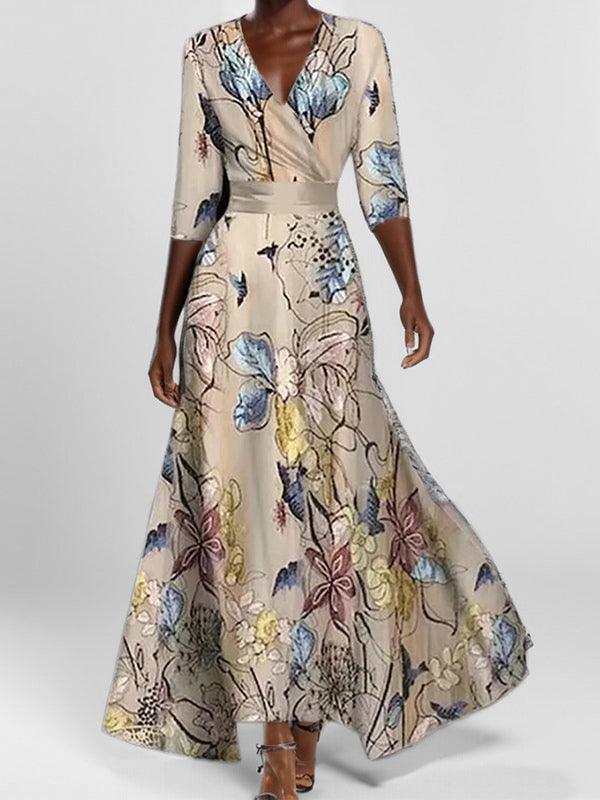 Barbara | Vestido maxi elegante con mangas 3/4 en estilo costero