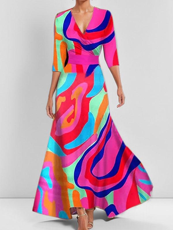Barbara | Vestido maxi elegante con mangas 3/4 en estilo costero