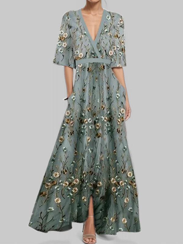 Barbara | Vestido maxi elegante con mangas 3/4 en estilo costero