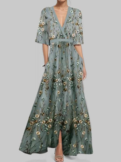 Barbara | Vestido maxi elegante con mangas 3/4 en estilo costero