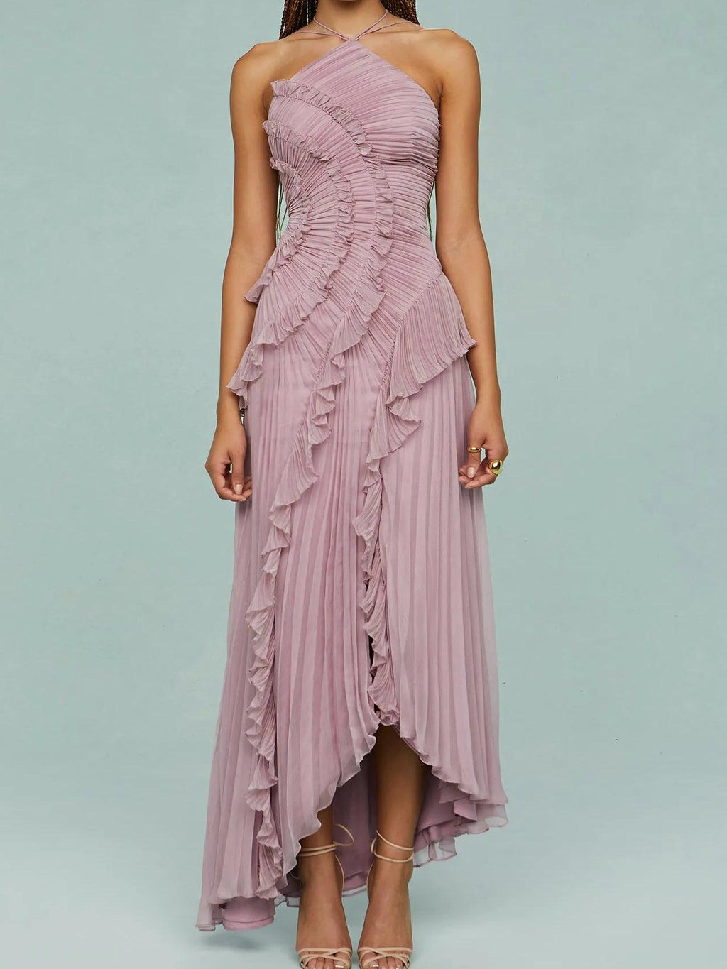 Maria | Vestido largo con tirantes plisados y aberturas
