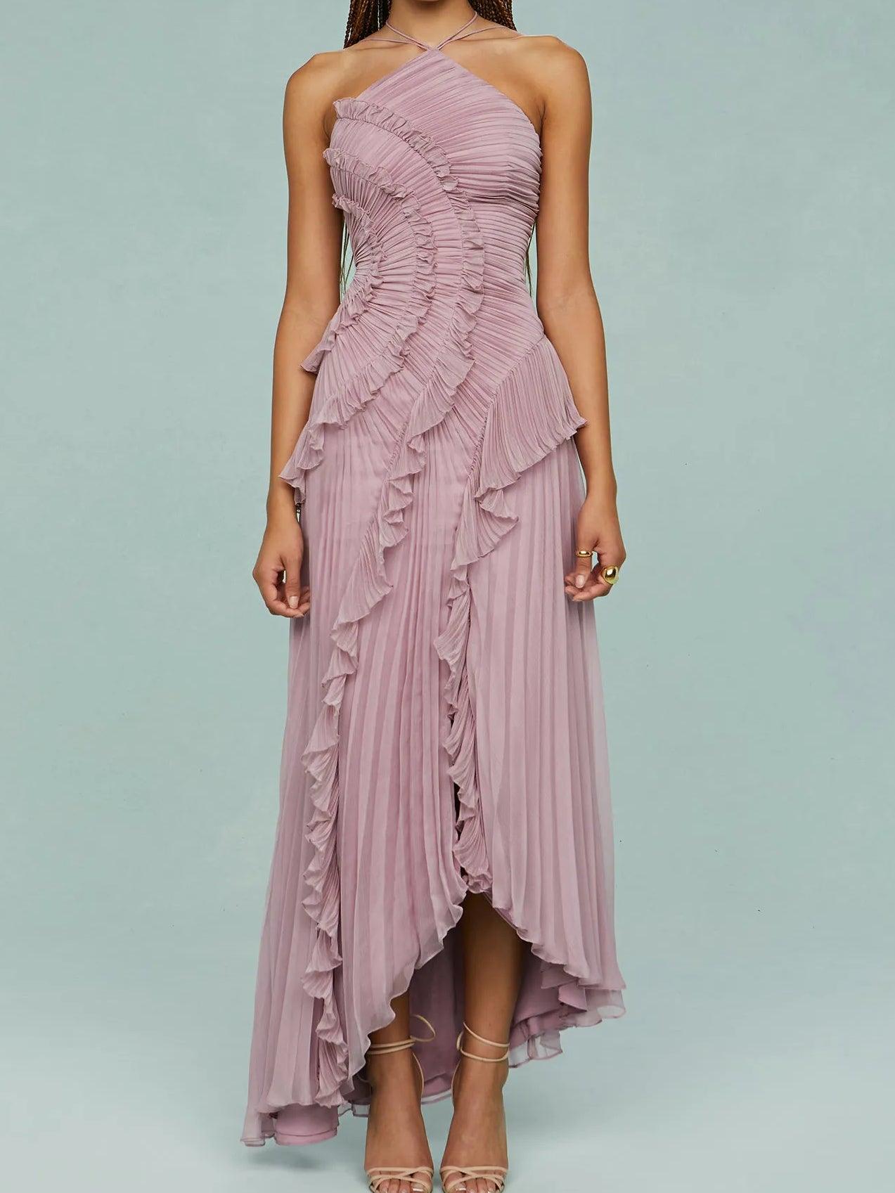 Maria | Vestido largo con tirantes plisados y aberturas
