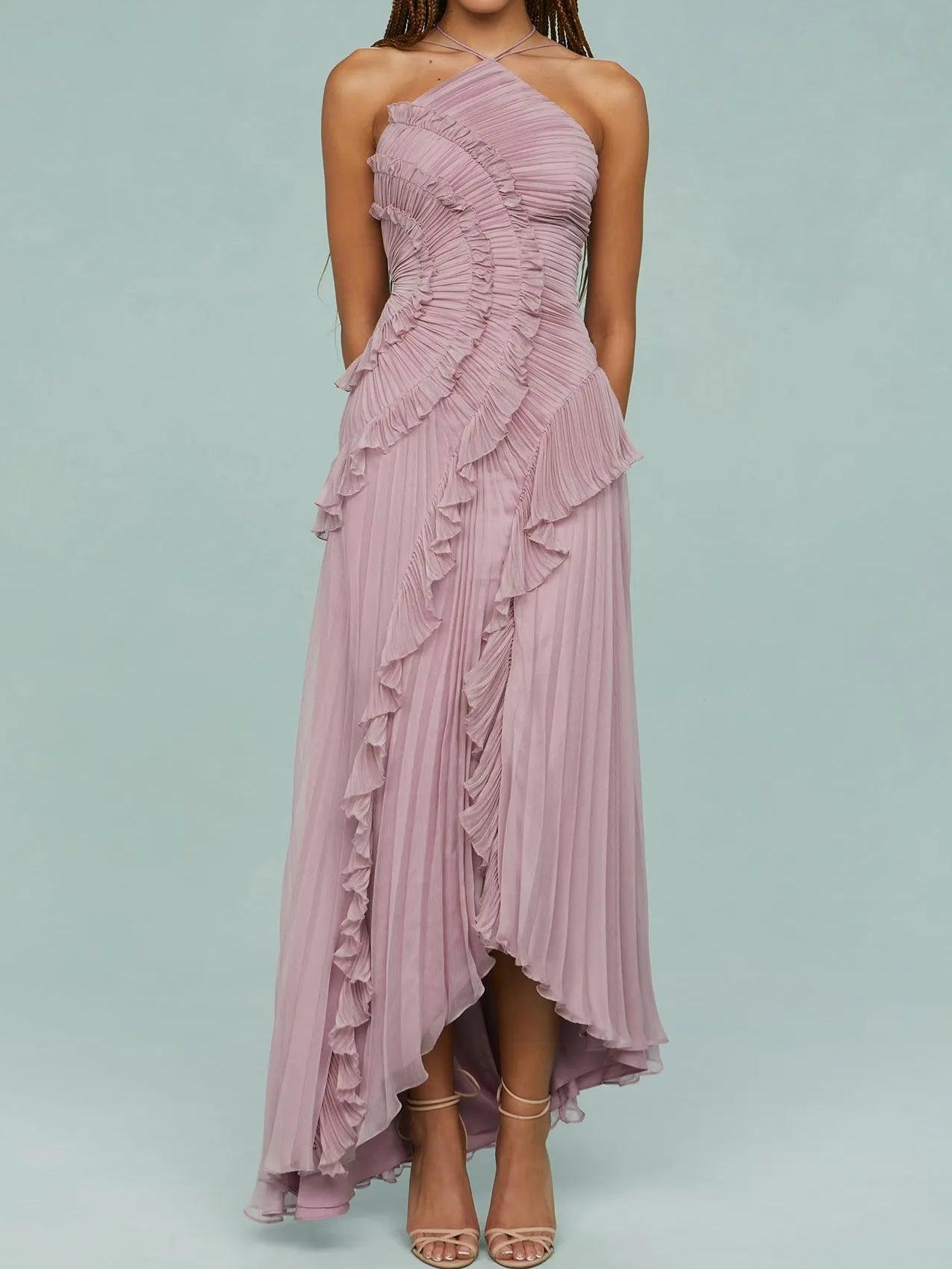 Maria | Vestido largo con tirantes plisados y aberturas