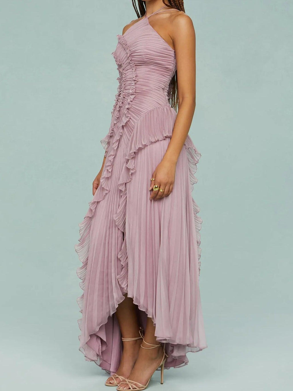 Maria | Vestido largo con tirantes plisados y aberturas