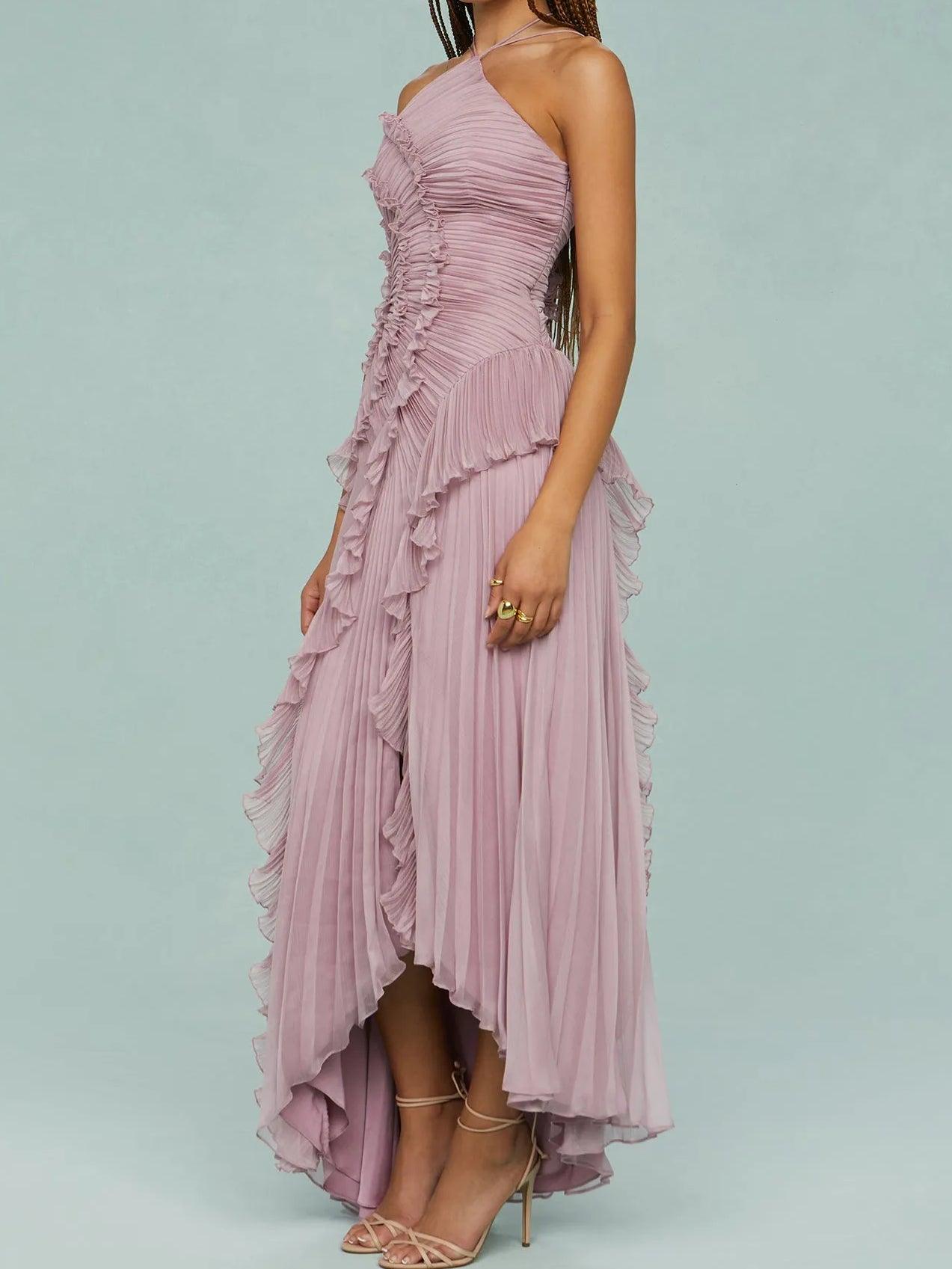 Maria | Vestido largo con tirantes plisados y aberturas