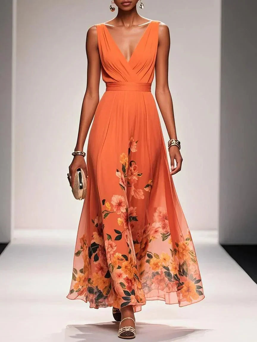 Elsa | Vestido Maxi de Chiffon Azul Claro con Escote en V