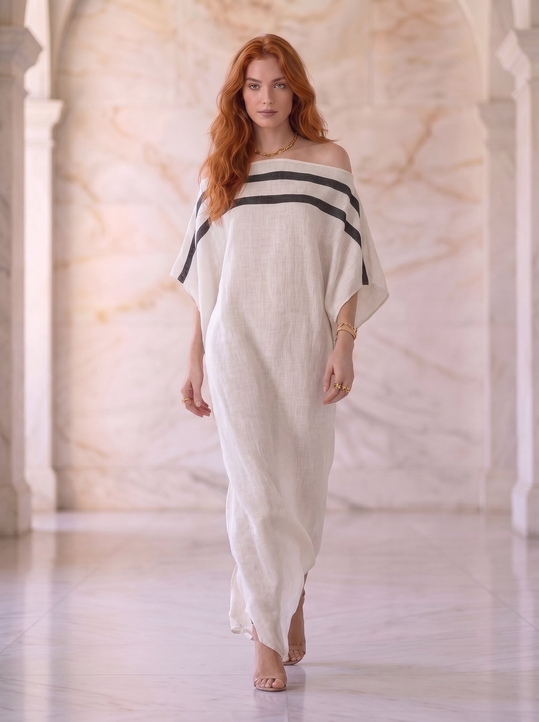 Aveline™ | Vestido maxi de hombros descubiertos con mangas murciélago