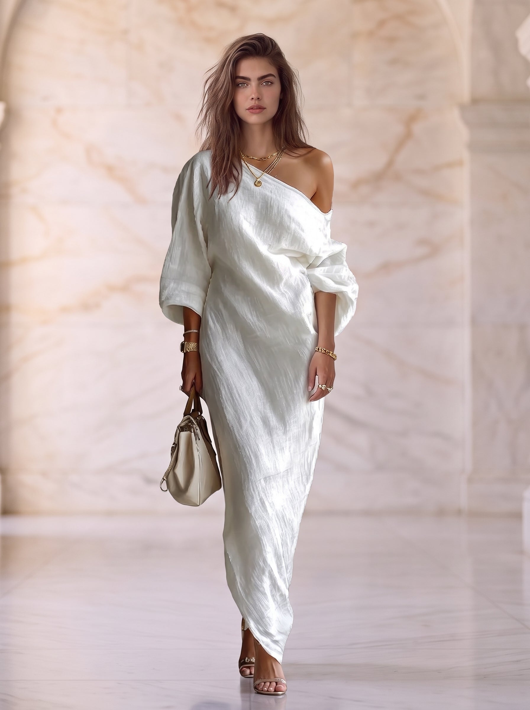 Elise™ | Elegante vestido maxi de un solo hombro en blanco