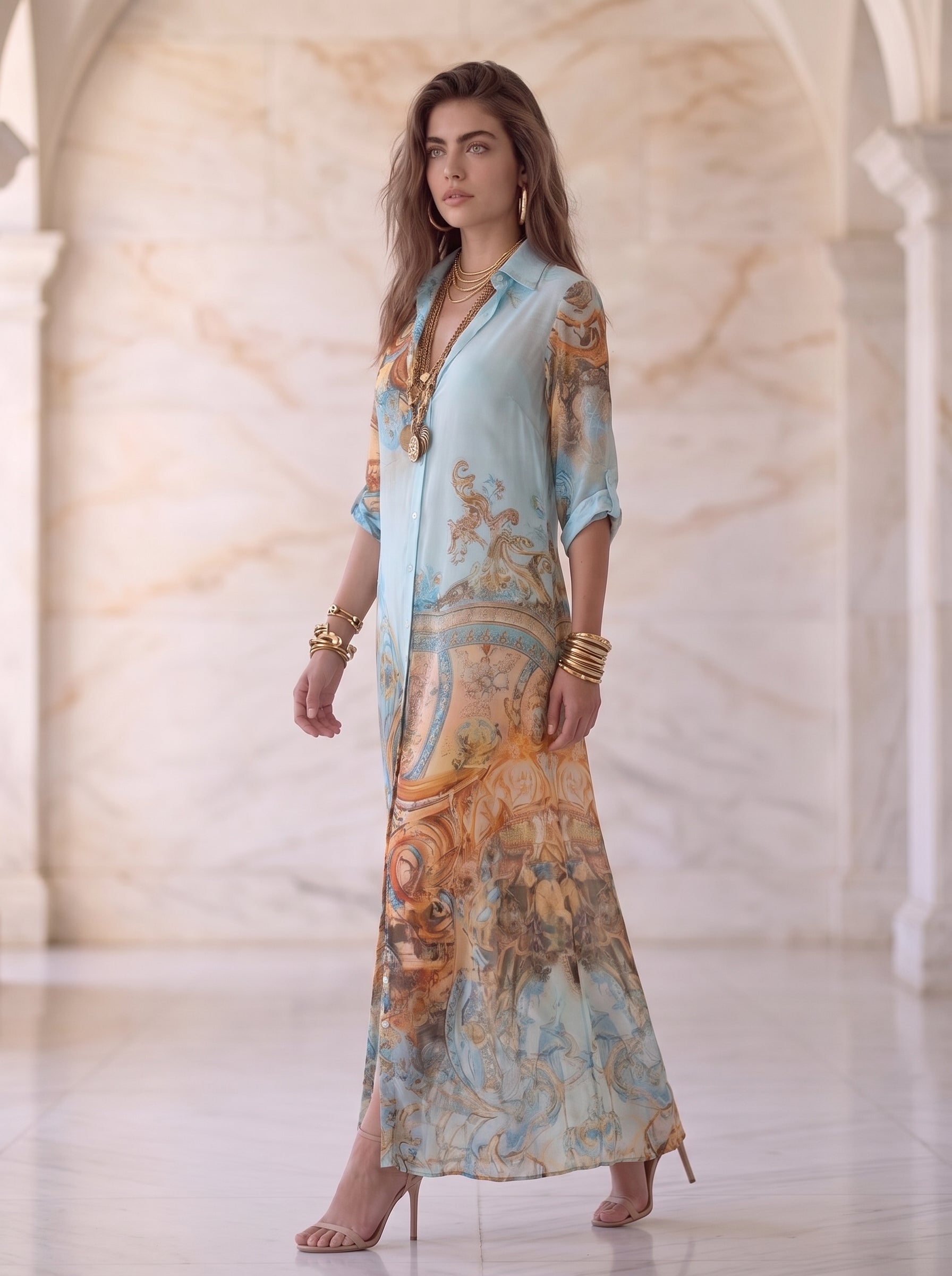 SERENA |  EL ENCANTO DEL MEDITERRÁNEO EN UN VESTIDO ELEGANTE Y ATEMPORAL.