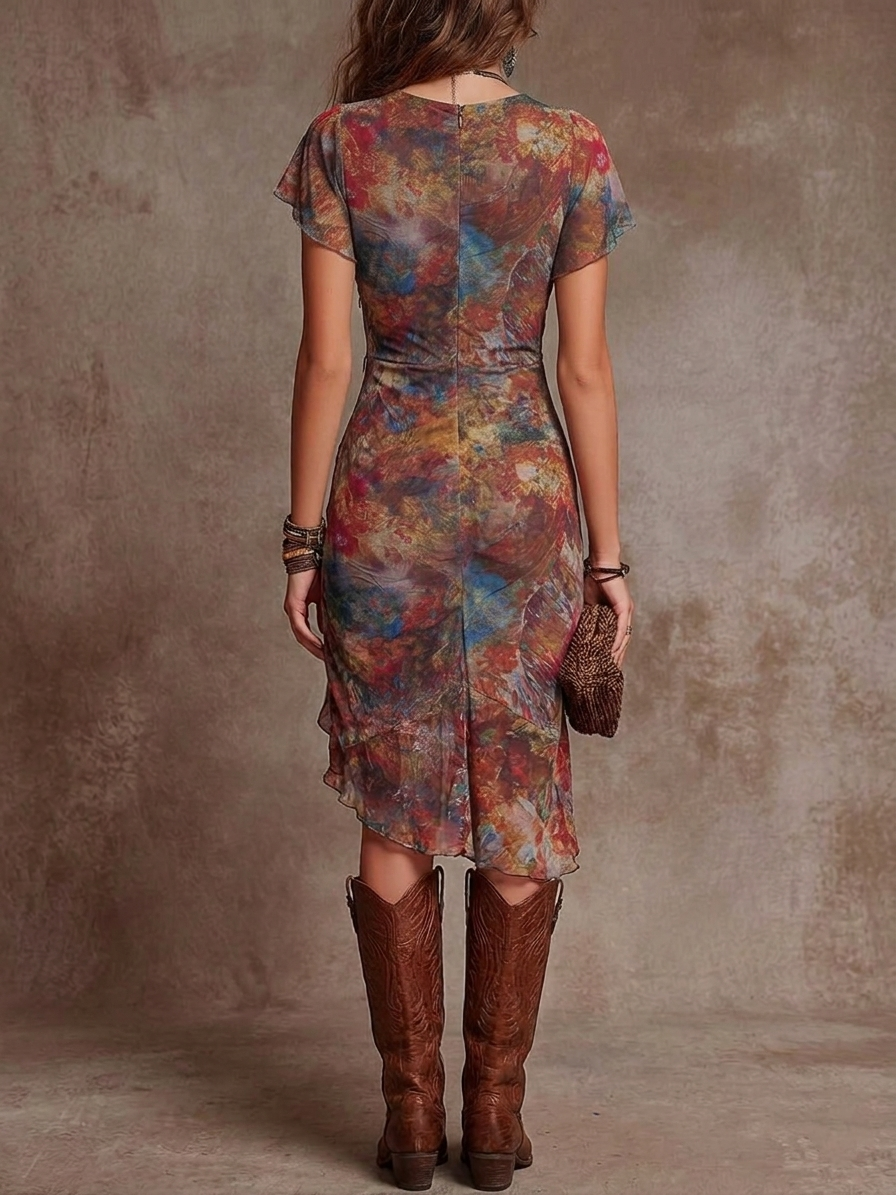 Lydia | Vestido midi boho con escote en V y plisados