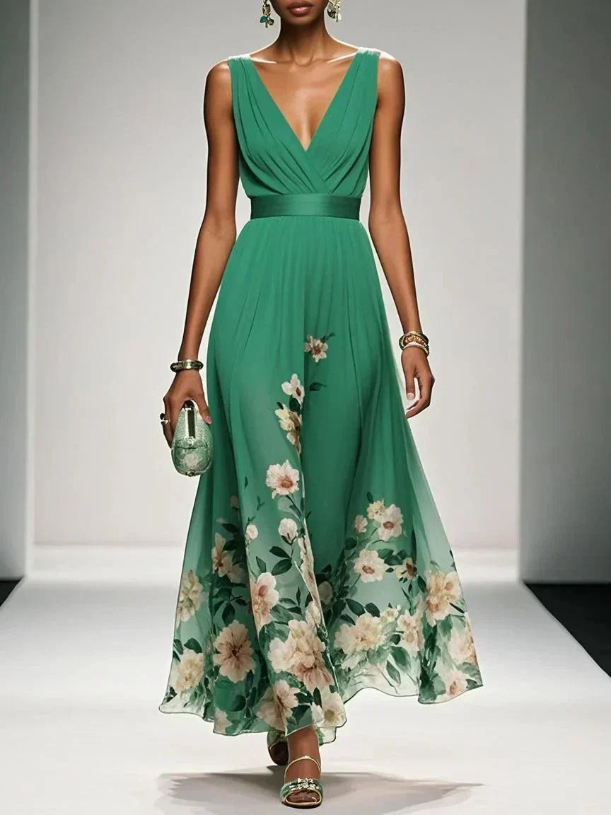 Elsa | Vestido Maxi de Chiffon Azul Claro con Escote en V