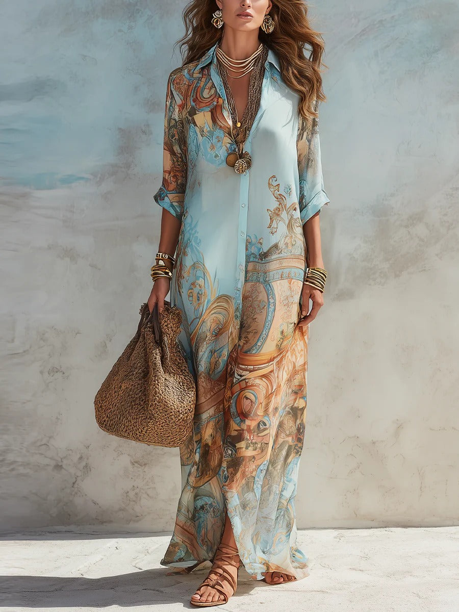 SERENA |  EL ENCANTO DEL MEDITERRÁNEO EN UN VESTIDO ELEGANTE Y ATEMPORAL.