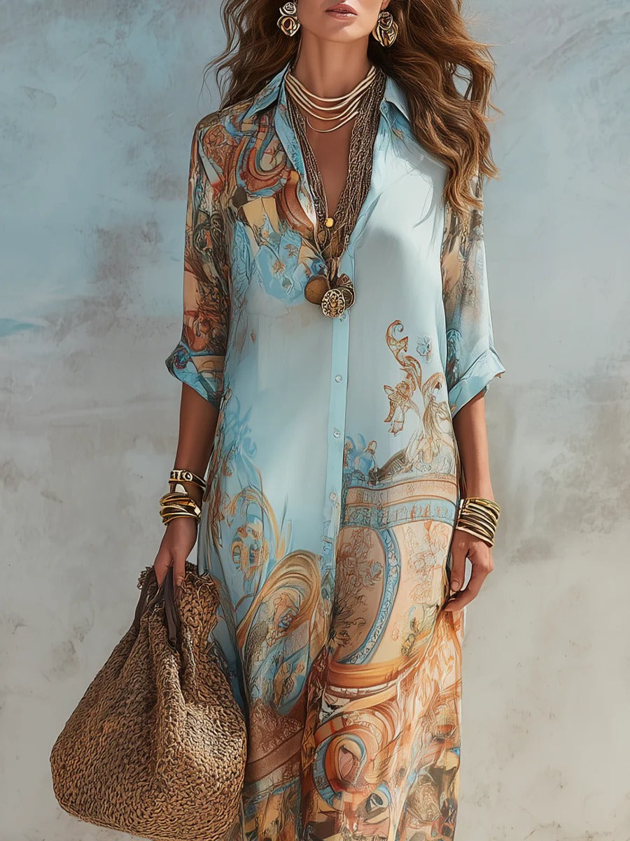 SERENA |  EL ENCANTO DEL MEDITERRÁNEO EN UN VESTIDO ELEGANTE Y ATEMPORAL.